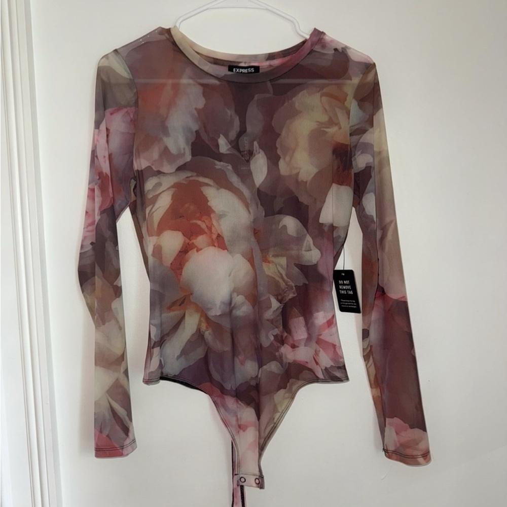Papaya Pink Rose Floral Long Sleeve Top